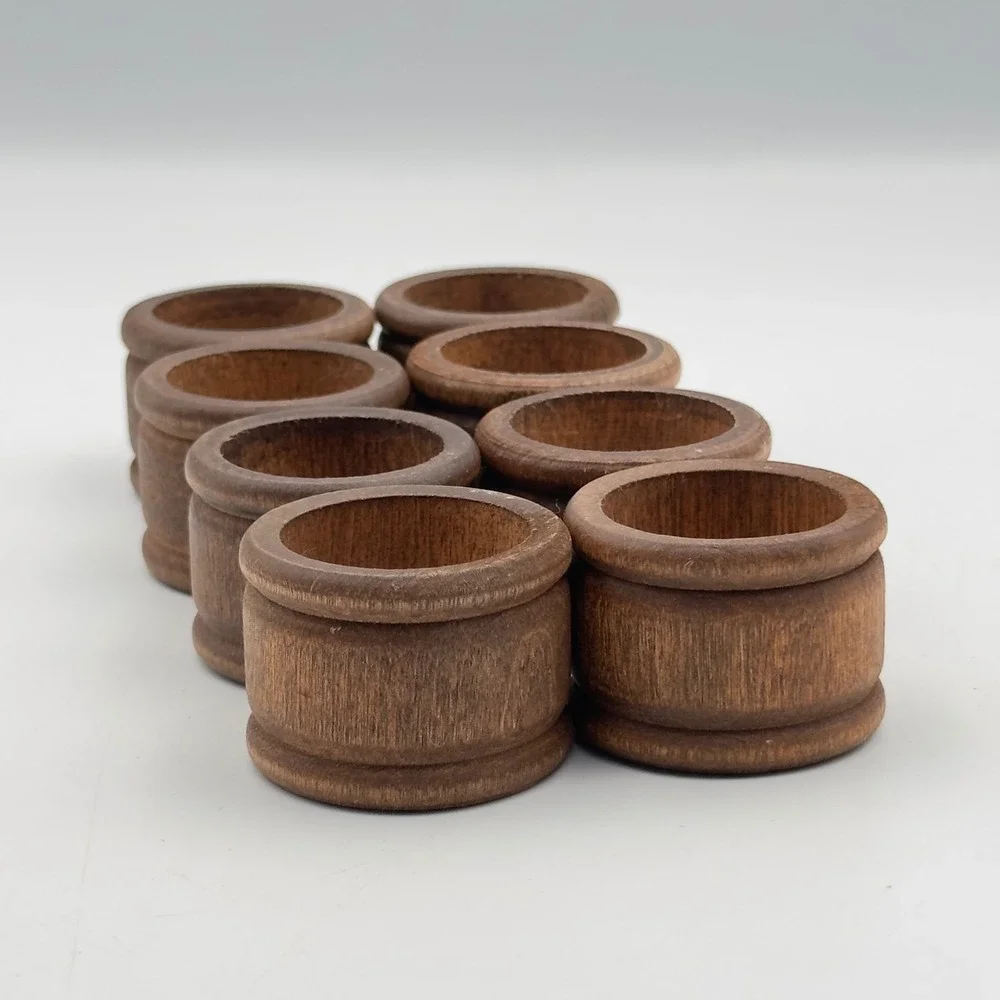 Vintage Dark Brown Wood Napkin Rings Set of 8‎ Rustic Farmhouse Table Decor